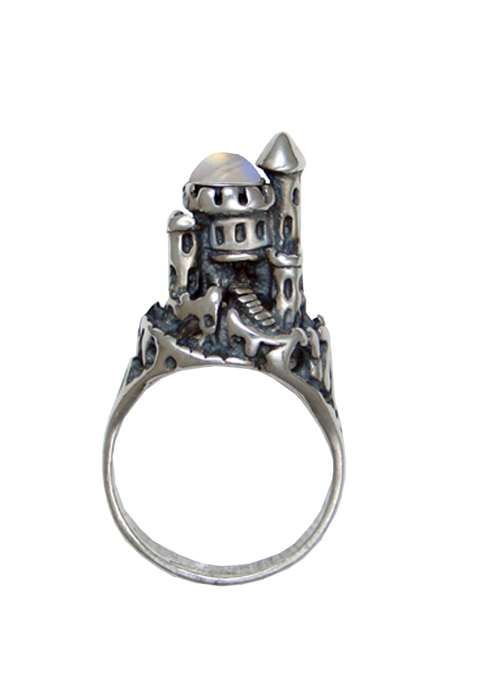 Sterling Silver Castle of Dreams Ring With Rainbow Moonstone Size 6 Sterling Silver Castle of Dreams Ring With Rainbow Moonstone Size 6